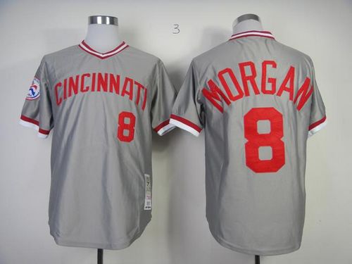 Mitchell And Ness Reds #8 Joe Morgan Grey Throwback Stitched MLB Jersey - Click Image to Close